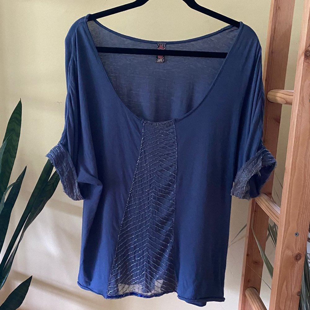 Free People Beaded Blue Blouse